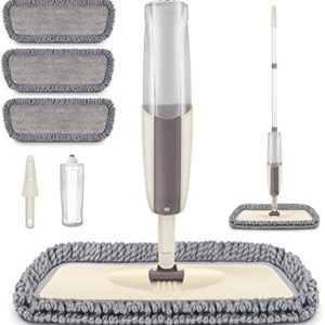 MEXERRIS Microfiber Spray Mop for Floor Cleaning - Wet Dry Dust Kitchen Floor Mop with 410ML Refillable Bottle 360°Rotatable Hardwood Mop for Laminate Wood Tiles 3 Reusable Pads and 1 Scrubber