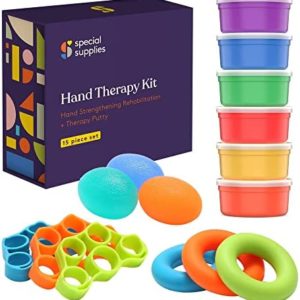 Special Supplies Physical Therapy Putty Kit, Finger Exercisers, and Hand Strengtheners, 15 Pc. Set, Improve Grip Strength, Dexterity and Mobility, Supports Injury and Recovery Stress Relief