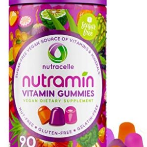 NUTRAMIN Daily Vegan Keto Multivitamin Gummies Vitamin C, D3, and Zinc for Immunity, Plant-Based, Sugar-Free, Nut-Free, Gluten-Free, with Biotin, Vitamin A, B, B6, B12 & More 90 Count, 45 Day Suppy