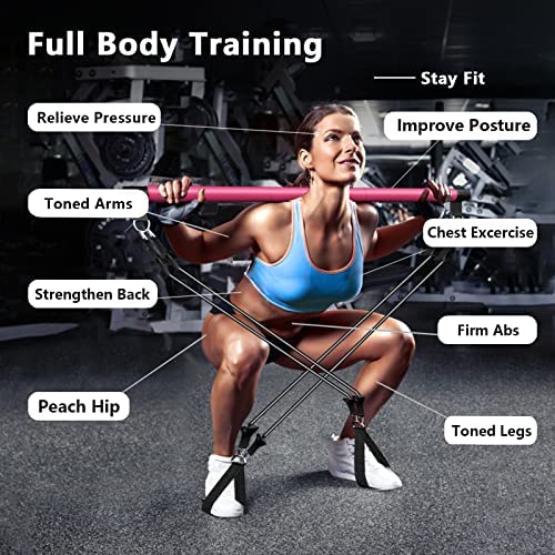 Pilates Bar Kit with Resistance Bands(4 x Resistance Bands),3-Section Pilates Bar with Stackable Bands Workout Equipment for Legs,Hip,Waist and Arm - Image 2