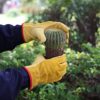 OZERO Leather Work Gloves Flex Grip Tough Cowhide Gardening Glove for Wood Cutting/Construction/Driving/Garden for Men and Women 1 Pair (Gold,Large) - Image 5