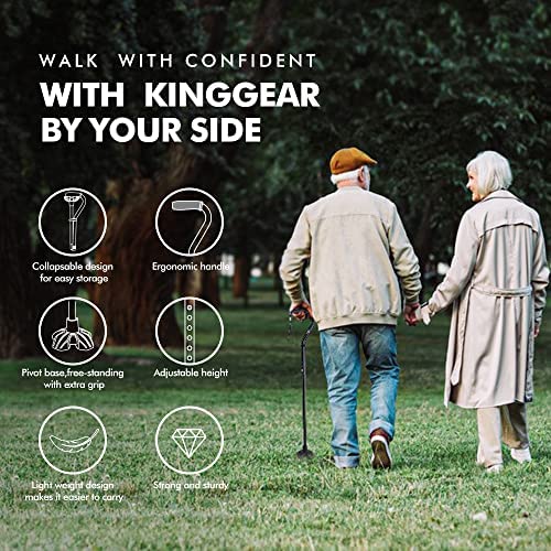KINGGEAR Walking Cane for Women and Men, Lightweight and Sturdy Offset Walking Stick , Large Quad Base Canes for Seniors, Walking Crutches for People with Leg Injuries - Image 2
