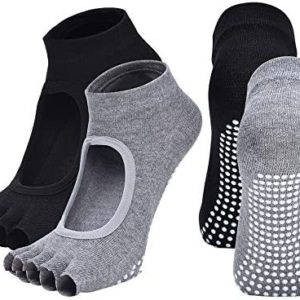 2 Pairs Toeless Yoga Socks Non-Slip Grips for Pilates Ballet Dance Barefoot Workout Cotton Open Toe Women Sports Socks