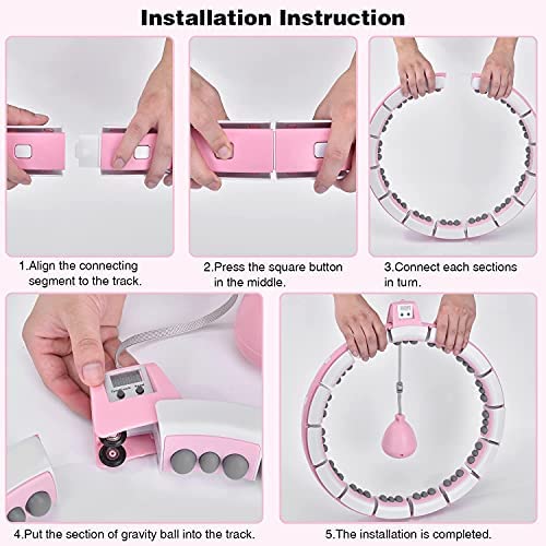 POWWA Smart Weighted Fitness Hoop for Adults, 2 in 1 Abdomen Fitness Weight Loss Massage No Falling Hula Exercise Hoops, Adjustable 15 Detachable Knots Spinning Ball - Image 5