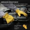 OZERO Flex Grip Leather Work Gloves Stretchable Wrist Tough Cowhide Working Glove 1 Pair (Gold, Large) - Image 3