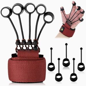 Finger Exerciser Finger Stretcher Finger Resistance Band Guitar Strength Trainer Reverse Grip Strengthener Climbing Exercise Equipment Finger Extensor Strengthener for Wrist Hand(Red, 60 LB)