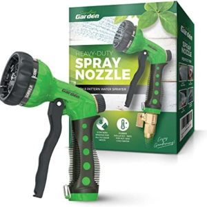 Signature Garden Heavy-Duty Water Hose Spray Nozzle - Comfort-Grip Hose Attachment - 8 Different Spray Patterns - Garden Hose Nozzle for Watering Lawns & Gardens, Washing Cars & Pets (Green)