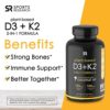 Sports Research Vegan Vitamin D3 + K2 Supplement with Organic Coconut Oil - 5000iu Vitamin D with 100mcg Mk7 Vitamin K - Supports Calcium for Stronger Bones & Immune Health - 60 Softgels for Adults - Image 2