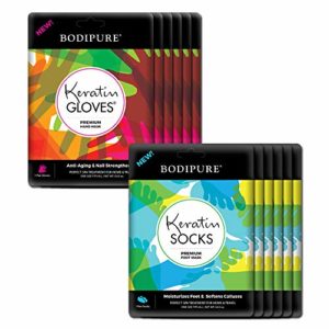 BODIPURE Premium Keratin Gloves and Socks – Anti-aging Moisturizing Gloves and Socks for Dry Hands and Cracked Heels - Hand Masks and Foot Masks Made With Natural Ingredients – Pair in a Pack – (6+6 Pack)