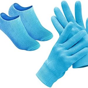 Pinkiou Moisturizing Gloves Socks Set Gel Spa for Moisturize Soften Repairing Dry Hands Feet Cracked Skin Care Silicone inside–Blue