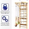 Wooden Swedish Wall Ladder Stall Bars Set for Exercise, Gym – Wood Stall Bar Gymnastics Playground with Gymnastic Rings for Kids Development Physical Therapy – K2200 - Image 4
