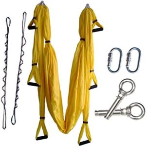 WELLSEM Complete Set Flying Aerial Yoga Hammock Yoga Inversion Sling Trapeze for Body Building Workout Fitness with Daisy Chain&carabiners (5 Colors Choice) (Yellow)