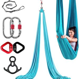 Gothport 11 Yards Aerial Silks Equipment for All Levels - Medium Stretch Aerial Yoga Swing & Hammock Kit - Perfect for Indoor Outdoor Aerial Dance, Circus Arts – All Hardware Included