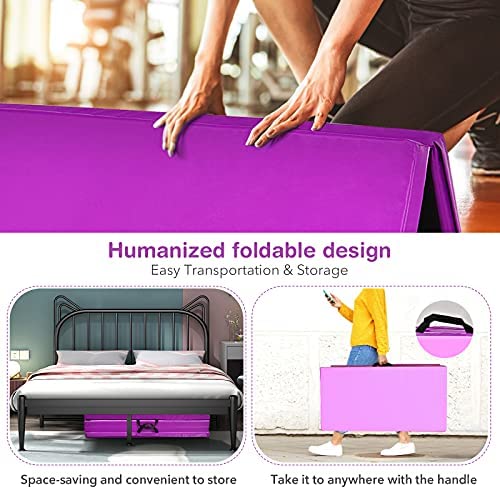 Giantex 4'x8' Folding Gymnastics Mat, 2'' Thick Gym Exercise Pad with Carrying Handles, Hook and Loop Fastener, 4 Panel Tumbling Mat for Yoga, Stretching, Workouts - Image 3