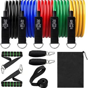 Resistance Bands Set Workout Bands, 150lbs Fitness Bands Exercise Bands with Handles, Door Anchor, Legs Ankle Straps and Portable Bag for Fitness, Home Gym Equipment Yoga, Strength, Slim