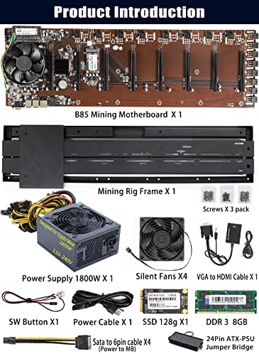 Foyozisun GPU Mining Rig Complete System Ethereum ETC Crypto Miner with 8 GPU Mining Motherboard and 1800W Power Supply 8G RAM (Without GPU) - Image 6