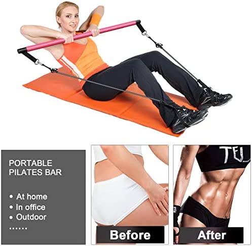 Pilates Bar Kit with Resistance Bands(4 x Resistance Bands),3-Section Pilates Bar with Stackable Bands Workout Equipment for Legs,Hip,Waist and Arm - Image 3
