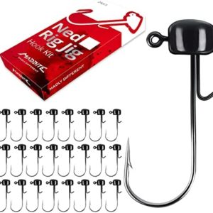 MadBite 24 Pack Ned Rig Jig Hook Kits, Finesse Mushroom Jig Heads for Soft Lures, Standard and EWG Mushroom Jig Hooks, 1/8, 1/16 and 3/16 oz, Black and Green Pumpkin