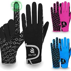 ECLOUR Kids Horse Riding Gloves with Non-Slip Grip and Finger Touch Design for Multi Sports Activities Like Cycling, Fishing, Running, Gardening for Boys and Girls