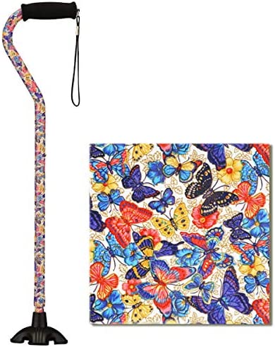 NOVA Medical Products NOVA Sugarcane, Walking Cane with All Terrain Rubber Quad Tip Base and Carrying Strap, Butterfly Symphony Design