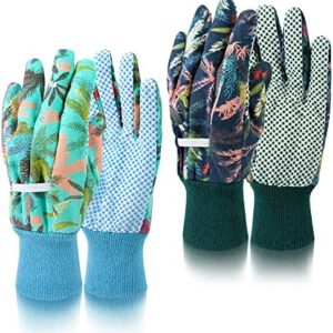 Colwelt Gardening Gloves for Women, Women Soft Jersey Garden Gloves with Non-Slip Dot, Floral Printed Garden Work Yard Gloves