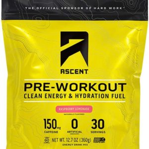 Ascent Pre Workout - Preworkout Powder, Zero Artificial Ingredients, Clean Energy for Men & Women, 150mg Caffeine - Raspberry Lemonade, 30 Servings