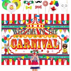 Circus Carnival Banner Backdrop,20 Carnival Balloons 11 Carnival Photo Booth Props For Circus Carnival Party Supplies Decorations