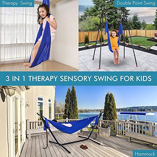 SALUTUY Yoga Sling, Aerial Yoga Swing Set Breathable Elastic Durable 25KN/5620 Lbf Easy to Set Up Aerial Yoga Hammock Kit Comfortable for Body Firming Aerial Yoga(Sapphire) - Image 5