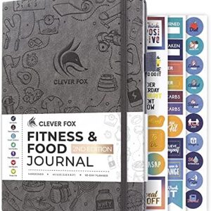 Clever Fox Fitness & Food Journal – Nutrition & Workout Planner for Women & Men – Diet & Gym Exercise Log Book with Calendars, Diet & Training Trackers - Undated, A5 Size, Hardcover (Grey)