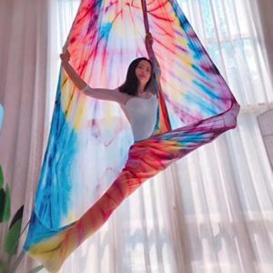 QueenLine 10Yards/9.2m Fly Aerial Silks Set for Home Yoga Ombre Sling Straps Antigravity Nylon Aerial Indoor Fitness Yoga Swing Rainbow