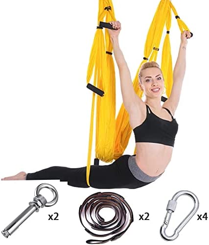 QueenLine Full Set 6 Handles Anti-Gravity Aerial Yoga Ceiling Hammock Flying Swing Trapeze Yoga Inversion Device Home Gym Hanging Belt Yellow Russian Federation - Image 5