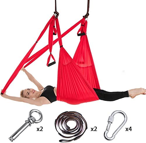 QueenLine Full Set 6 Handles Anti-Gravity Aerial Yoga Ceiling Hammock Flying Swing Trapeze Yoga Inversion Device Home Gym Hanging Belt Yellow Russian Federation - Image 7