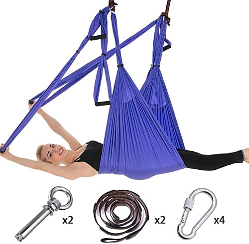 QueenLine Full Set 6 Handles Anti-Gravity Aerial Yoga Ceiling Hammock Flying Swing Trapeze Yoga Inversion Device Home Gym Hanging Belt Violet Russian Federation - Image 2