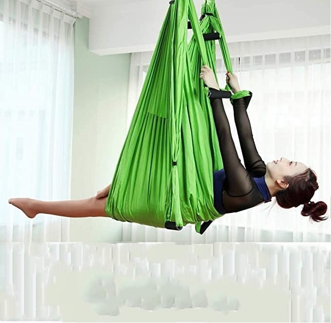QueenLine Full Set 6 Handles Anti-Gravity Aerial Yoga Ceiling Hammock Flying Swing Trapeze Yoga Inversion Device Home Gym Hanging Belt Green China