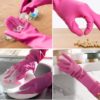 4 Pairs Reusable Waterproof Non-Slip Honeycomb Grip Latex Rubber Gloves with Hang-Dry Hooks / Hanging Loops for Dishwashing Household Cleaning Cooking (Small) - Image 5