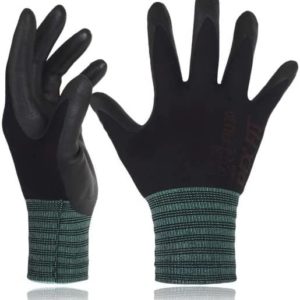 DEX FIT Nitrile Work Gloves FN330; Firm Non-Slip Grip; Thin & Lightweight; Durable & Foam Coated; Touchscreen Compatible; 3D-Comfort Fit; Machine Washable, Black L (9) 12 Pairs
