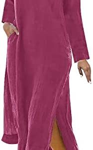 Women's Fall Fashion 2022 Casual Solid Color Loose Long Sleeves Pocket O-Neck Shirt Dress Sleeve