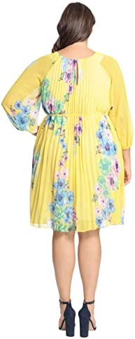 Maggy London Women's Floral Printed Raglan Sleeve Dress with Pleated Trapeze Body and Spaghetti Waist Tie - Image 7