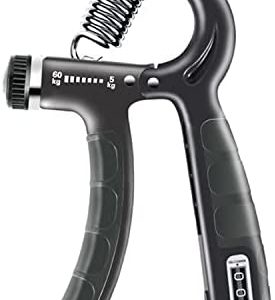 LLTGMV Grip Strength Trainer with Counter, Hand Grip Strengthener with Adjustable Resistance 11-132 Lbs (5-60kg), Non-Slip Forearm Exerciser for Muscle Building and Injury Recovery Hand Rehabilitation - Black