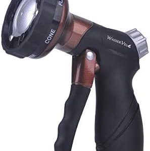 Wasser Vela Garden Heavy Duty Metal 6-Pattern Water Spray Pistol Hose Nozzle, Bronze-Color, Front Trigger, Soft Grip