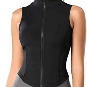 FEOYA Women Sleeveless Athletic Tank Top Shirts Full Zip Up Tshirt for Yoga Running Fitness Exercise