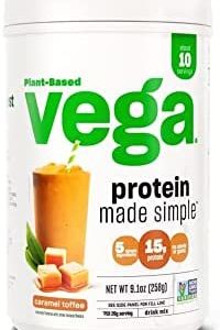 Vega Protein Made Simple Caramel Toffee, 10 Servings - Stevia Free Vegan Protein Powder, Plant Based, Healthy, Gluten Free, Pea Protein for Women and Men, 9.1 Oz (Packaging May Vary)