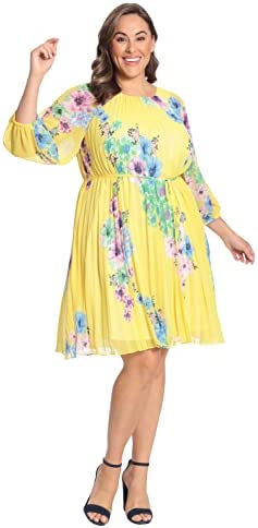 Maggy London Women's Floral Printed Raglan Sleeve Dress with Pleated Trapeze Body and Spaghetti Waist Tie - Image 6