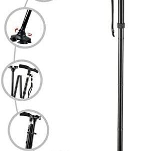 Folding Cane with Led Light, Adjustable Canes and Walking Sticks for Men and Women, Walking Cane Stick for Elderly with Cushion T Handle and Pivoting Quad Base for Hiking Mountain Climbing Backpacker