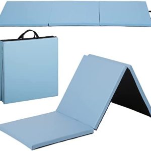 Gymnastics Mat Exercise Mat Tumbling Mats for Home Gym, Folding Portable 6’x2’x2 Extra Thick Crash Panel Mat with Carrying Handles for Kids Adults, Blue