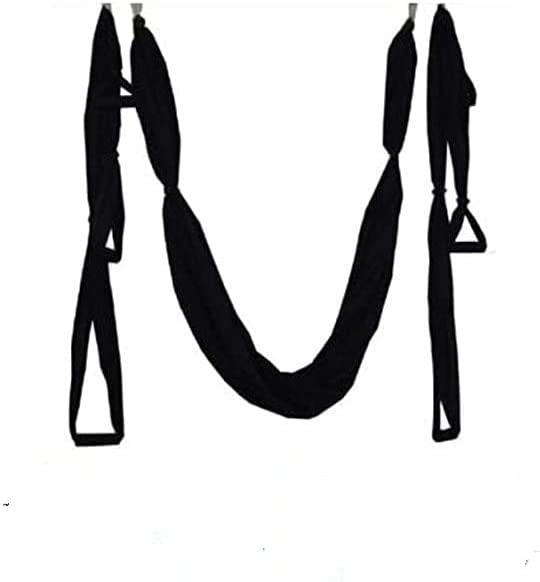 QueenLine Full Set 6 Handles Anti-Gravity Aerial Yoga Ceiling Hammock Flying Swing Trapeze Yoga Inversion Device Home Gym Hanging Belt Black Poland