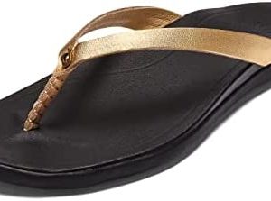 OluKai Ho'opio Leather Women's Beach Sandals, Full-Grain Leather Flip-Flop Slides, Modern Low Profile Design & Comfortable Fit