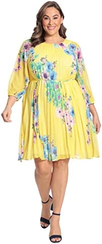 Maggy London Women's Floral Printed Raglan Sleeve Dress with Pleated Trapeze Body and Spaghetti Waist Tie - Image 5