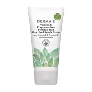 DERMA E Vitamin E Fragrance Free Sensitive Skin Shea Hand Repair Cream – Intensive Therapy Hand Cream – Cruelty Free Unscented Hand Lotion for Dry or Cracked Skin, 2 oz