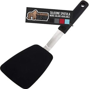 Gorilla Grip Nonstick Flexible Silicone Spatula, Nonporous, BPA Free, Heat Resistant, No Scratch Kitchen Cookware, Comfortable Soft Handle, Dishwasher Safe, Flip Burgers, Pancakes, 13 Inch, Black